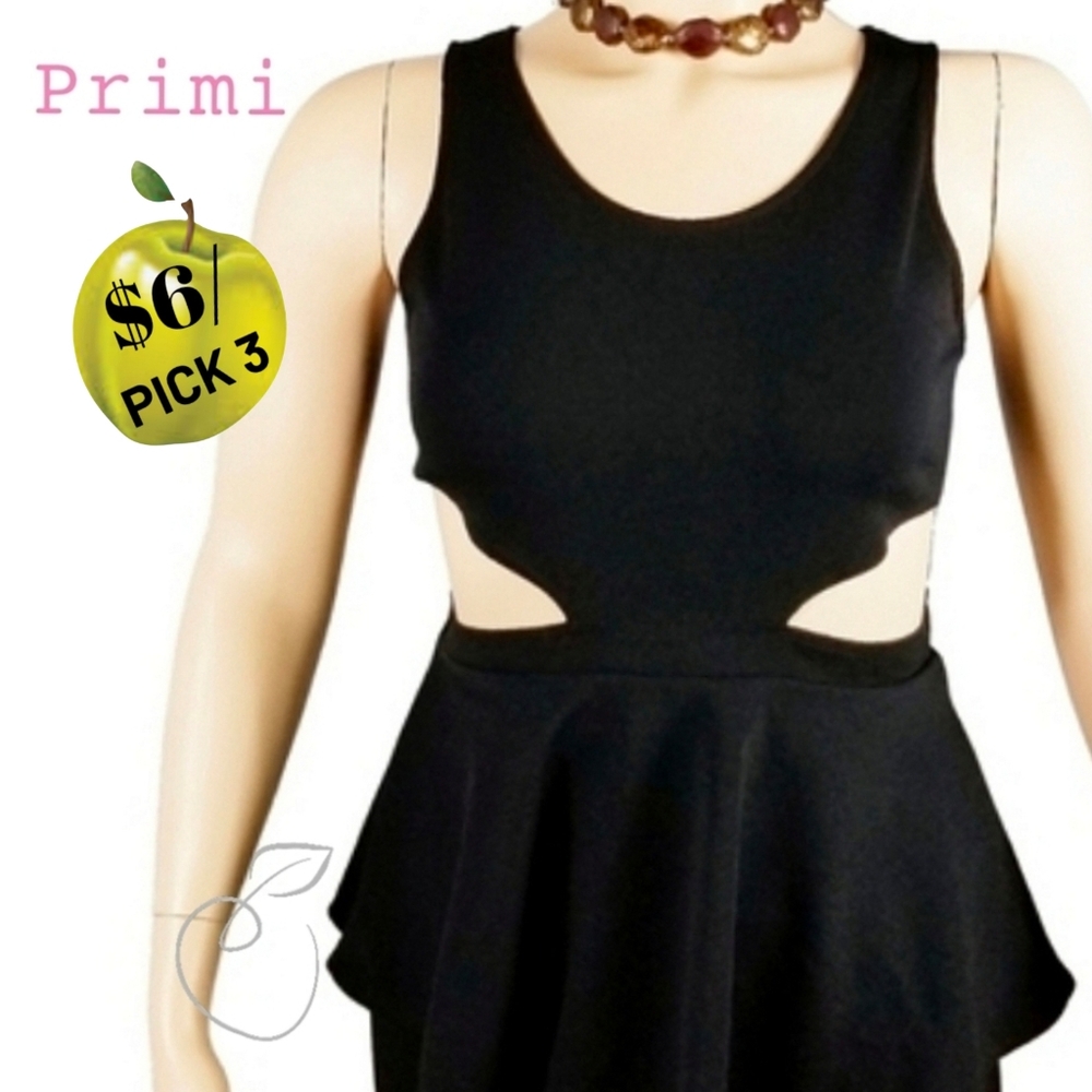 PRIMI CUTOUT PEPLUM TOP BLACK SZ 2X